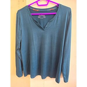 AnyBody Womens Petite PM Teal V-Neck Long Sleeve Pullover Jersey Top Cut-Out